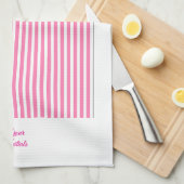 Personaliseer Trouwcadeau Roze Gestreept Wit Theedoek (Quarter Fold)