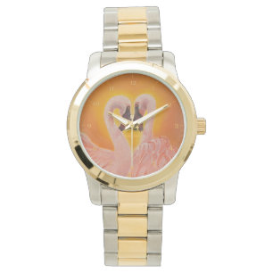 Personaliseer Twee Flamingo's Liefde hart Dans Horloge
