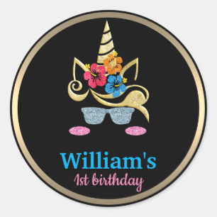 Personaliseer Unicorn Birthday Classic Ronde Stick Sticker