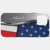 Personaliseer USA Flag Faux Silver Metal Swirl Case-Mate iPhone Case (Achterkant (horizontaal))