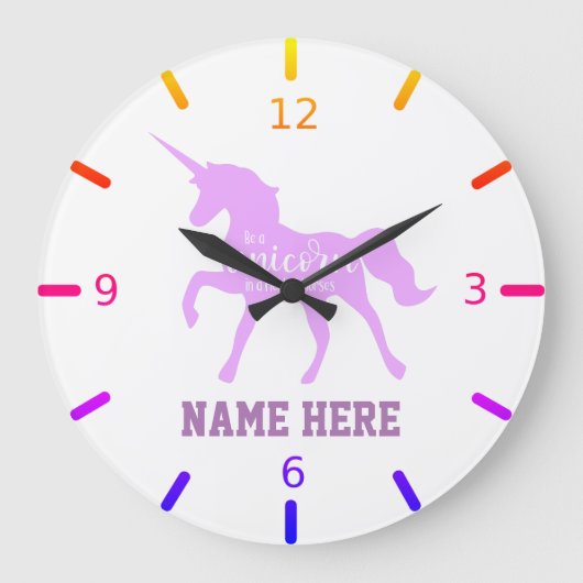 Personaliseer uw eigen kleurrijk als een Unicorn Grote Klok (Voorkant)