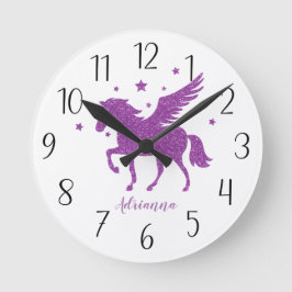 Personaliseer uw eigen Paarse Unicorn  Ronde Klok
