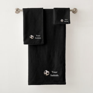 Personaliseer uw Initialen zwart Voetbal Bad Handdoek
