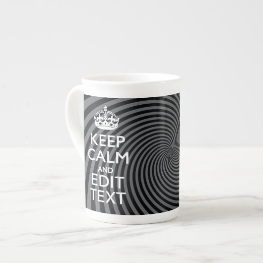 Personaliseer uw Keep Calm Text op Black Swirl Porselein Kop (Voorkant links)