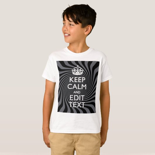 Personaliseer uw Keep Calm Text op Black Swirl T-shirt (Voorkant volledig)