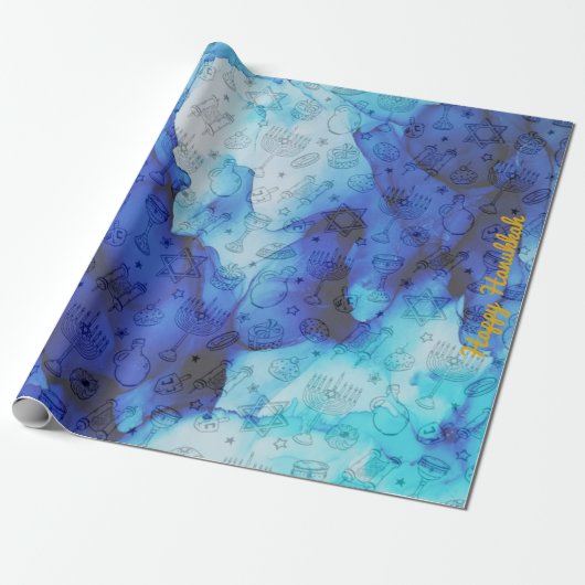 Personaliseer vakantie HAPPY HANUKKAH inpakpapier (Uitgerold)