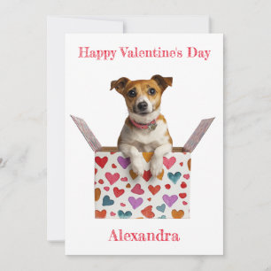 Personaliseer Valentijn Jack Russell Heart Box Feestdagenkaart
