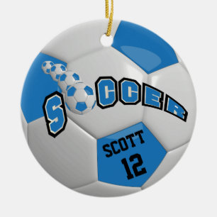 Personaliseer Voetbal Blauw Keramisch Ornament