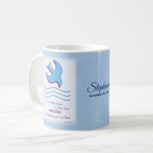 Personaliseer, Volwassendoop Duif op Blauwe Koffiemok