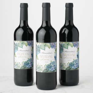 Personaliseer Vrijgezellenfeest Blauwe Hortensia's Wijn Etiket