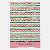 Personaliseer Watermeloen Roze Groen Wit Zwart Theedoek (Verticaal)