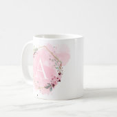 Personaliseer Waterverf Bloemen Lijst Wit Initiaal Koffiemok (Voorkant links)
