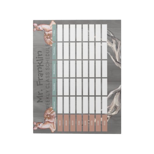 Personaliseer Waterverf Herten wekelijks lesschema Notitieblok (Gedraaid)