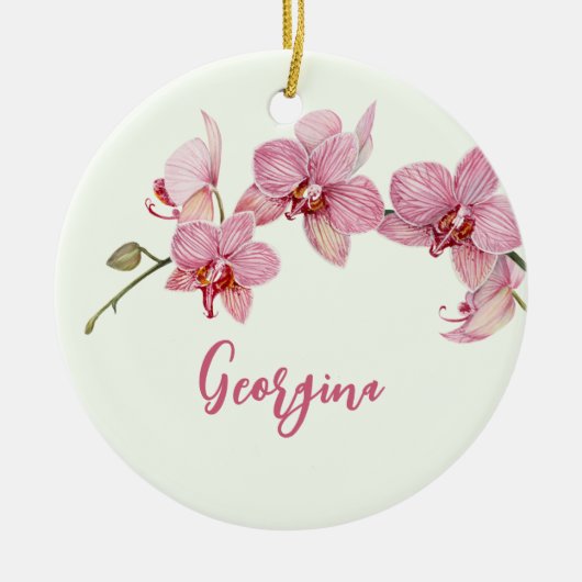 Personaliseer Waterverf Roze Moth Orchids Flower Keramisch Ornament (Voorkant)