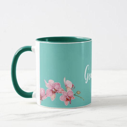 Personaliseer Waterverf Roze Moth Orchids Flower Mok (Links)