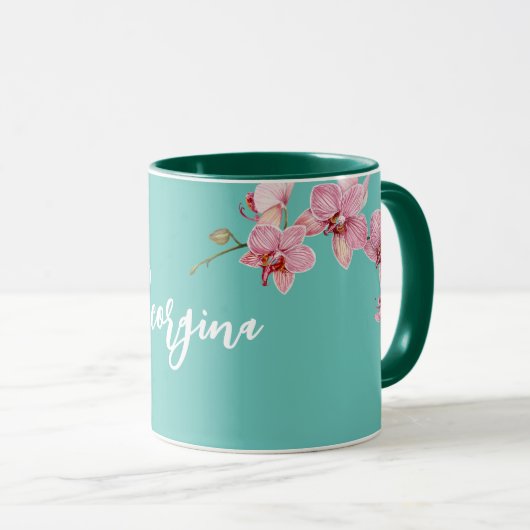 Personaliseer Waterverf Roze Moth Orchids Flower Mok (Voorkant rechts)