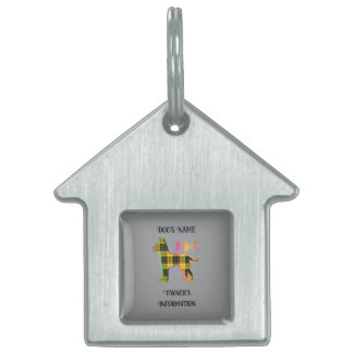 Personaliseer Yellow Plaid Gray DOG House Huisdieren Naamplaatje