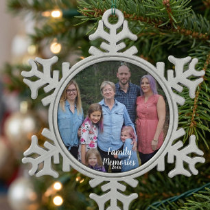 PERSONALISEER Zilveren Gezinsherinneringen Foto Tin Sneeuwvlok Ornament