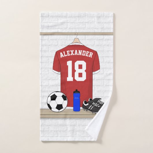 Personaliseerbaar Rood Wit Voetbalshirt Bad Handdoek (Handdoek)