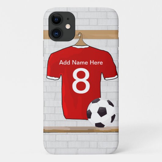 Personaliseerbaar Rood Wit Voetbalshirt Case-Mate iPhone Case (Achterkant)