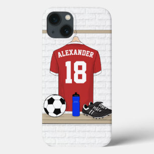 Personaliseerbaar Rood Wit Voetbalshirt iPhone 13 Hoesje