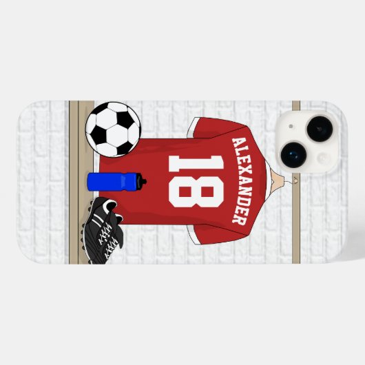 Personaliseerbaar Rood Wit Voetbalshirt Case-Mate iPhone Case (Achterkant (horizontaal))