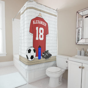 Personaliseerbaar Rood Wit Voetbalshirt Douchegordijn
