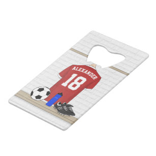 Personaliseerbaar Rood Wit Voetbalshirt Kredietkaart Flessenopener