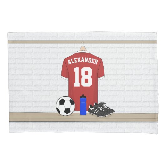 Personaliseerbaar Rood Wit Voetbalshirt Kussensloop (Voorkant)