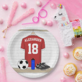Personaliseerbaar Rood Wit Voetbalshirt Papieren Bordje (Feest)