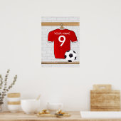 Personaliseerbaar Rood Wit Voetbalshirt Poster (Keuken)