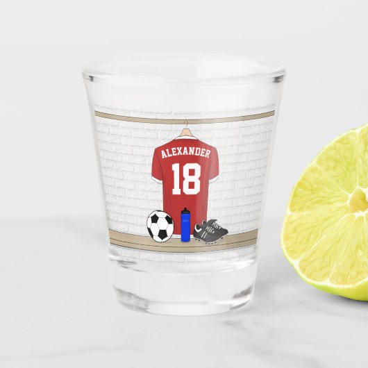 Personaliseerbaar Rood Wit Voetbalshirt Shot Glas (Voorkant)