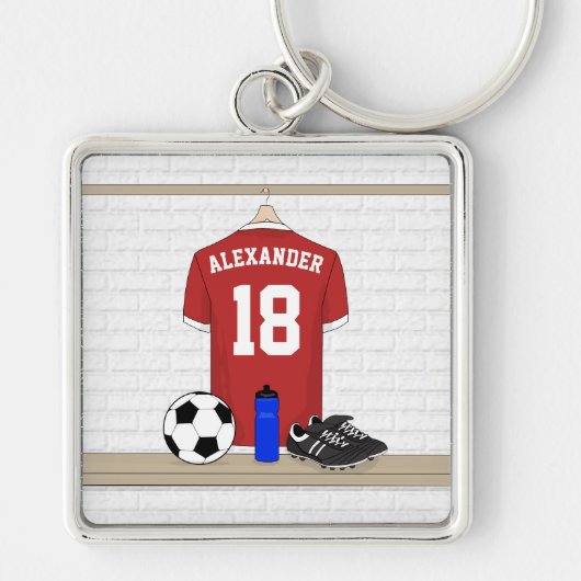 Personaliseerbaar Rood Wit Voetbalshirt Sleutelhanger (Voorkant)