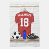 Personaliseerbaar Rood Wit Voetbalshirt Theedoek (Verticaal)