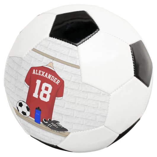 Personaliseerbaar Rood Wit Voetbalshirt Voetbal (Drie kwart)