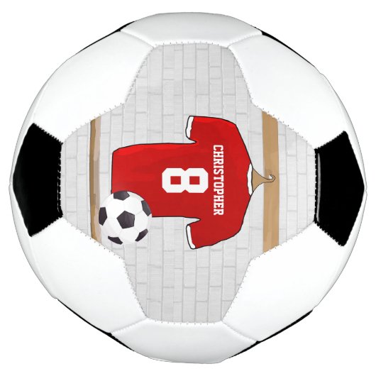 Personaliseerbaar Rood Wit Voetbalshirt Voetbal (Gedraaid)