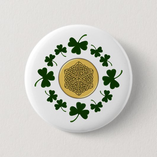 PERSONALISEERBAAR! Shamrocks - Gold Irish Celtic Ronde Button 5,7 Cm (Voorkant)