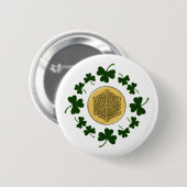 PERSONALISEERBAAR! Shamrocks - Gold Irish Celtic Ronde Button 5,7 Cm (Voorkant /achterkant)