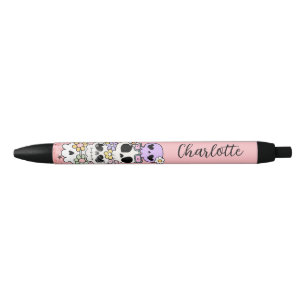 Personaliseerbare Griezige Mopshartige Bloemenskel Zwarte Inkt Pen