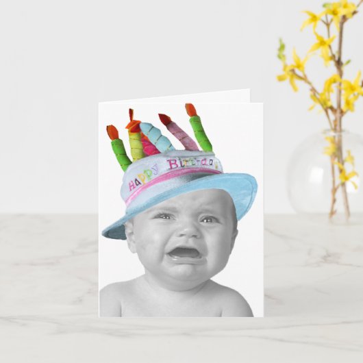 Personaliseerbare het Schreeuwen Baby in een Pet Kaart (Gele Bloem)