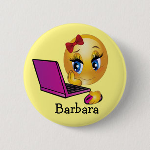 Personaliseerbare Laptop Emoji Meisje Ronde Button 5,7 Cm