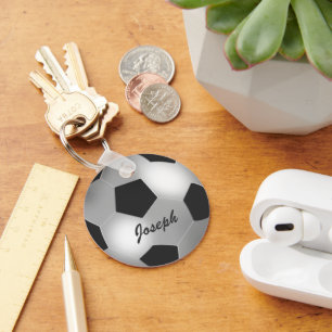 Personaliseerbare Zilveren Voetbal Sleutelhanger