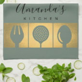 PERSONALISEERDE GOLD FAUX SPOON FORK SKIMMER CHEF THEEDOEK (Gevouwen)