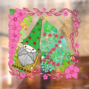 PERSONALISEERDE MERRY CHRISTMAS MET GNOME XMAS TRE RAAMSTICKER