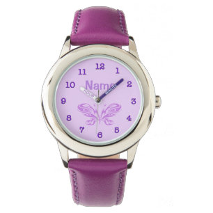 PERSONALISEERDE Paarse vlinder Kind Volgmeisjes Horloge