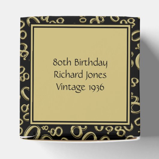 Personaliseren: 80ste verjaardagsfeestje goud / zw bedankdoosjes (Bovenkant)
