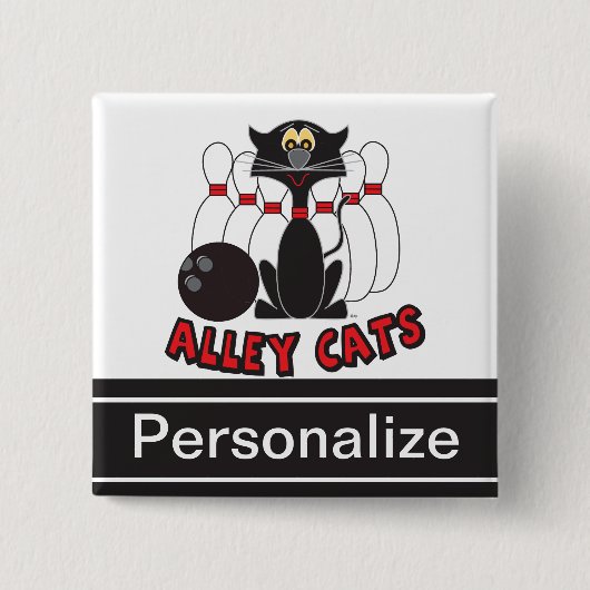 Personaliseren - Alley Cats Bowling Pin Vierkante Button 5,1 Cm (Voorkant)