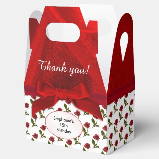 Personaliseren: Dank u - Red Roses Pattern Bedankdoosjes (Geopend)