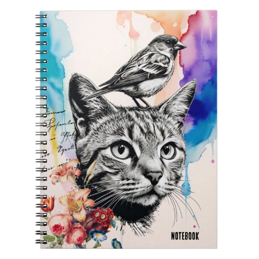 Personaliseren: een kat + een vogel | Notitieboek (Voorkant)