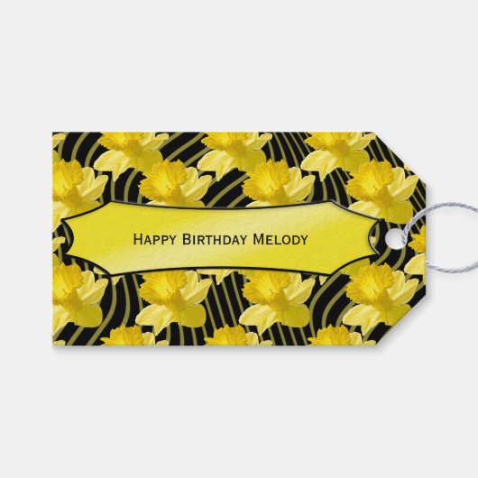 Personaliseren: "Happy Birthday" Daffodils Gift La Cadeaulabel (Voorkant (Horizontaal))